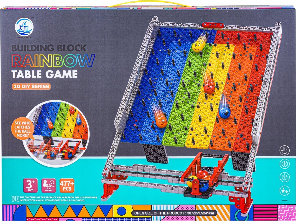 Tęczowa Plansza Gra, Zjazd Dla Kulek, Tor Kulkowy, Zjeżdżalnia, Klocki 477 El.