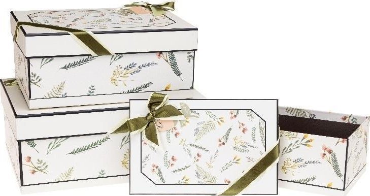 Pudełko prezentowe z kokardą 3szt gałązki ROZETTE