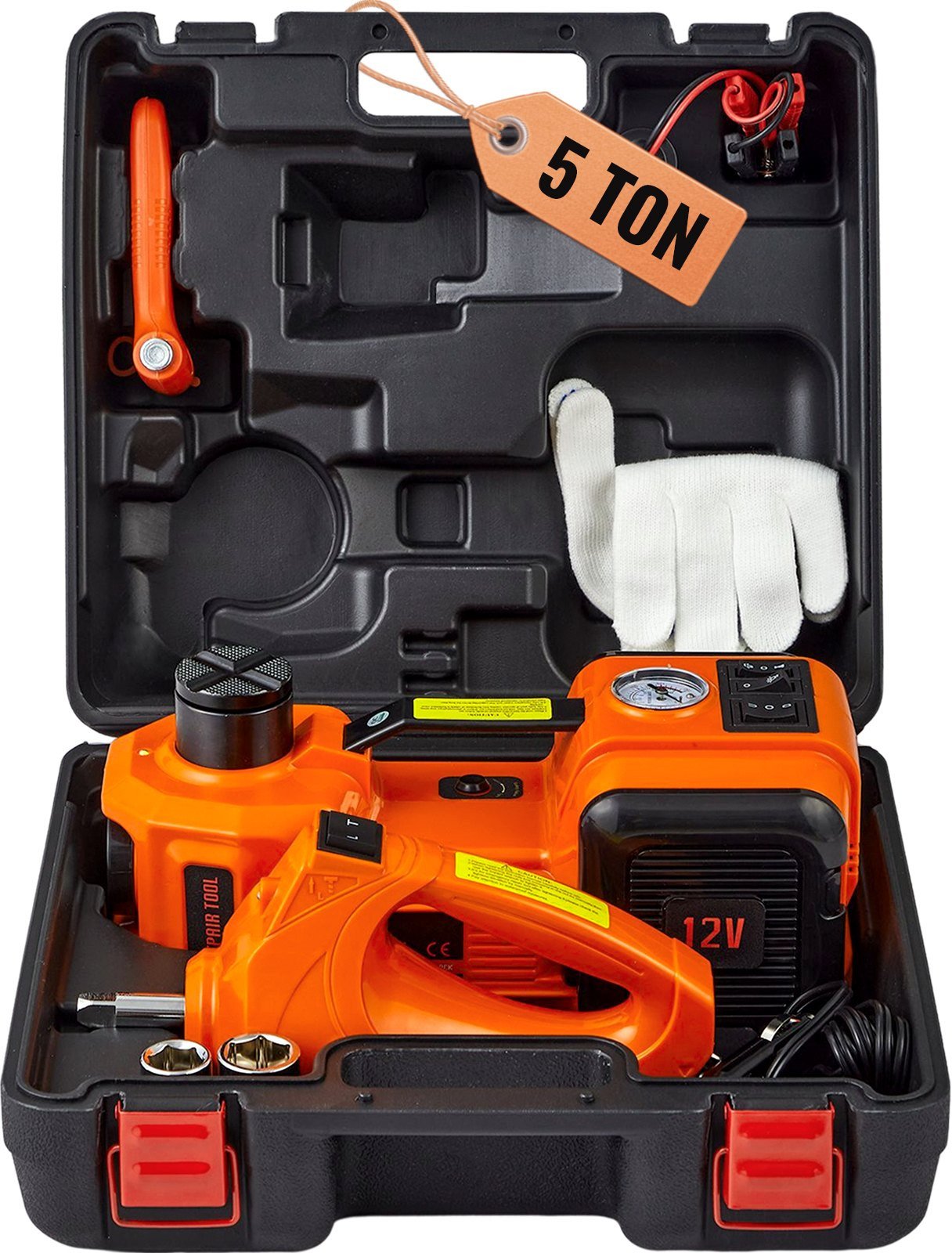 Podnośnik Lewarek Samochodowy Elektryczny 5T Klucz Udarowy Pompka Walizka