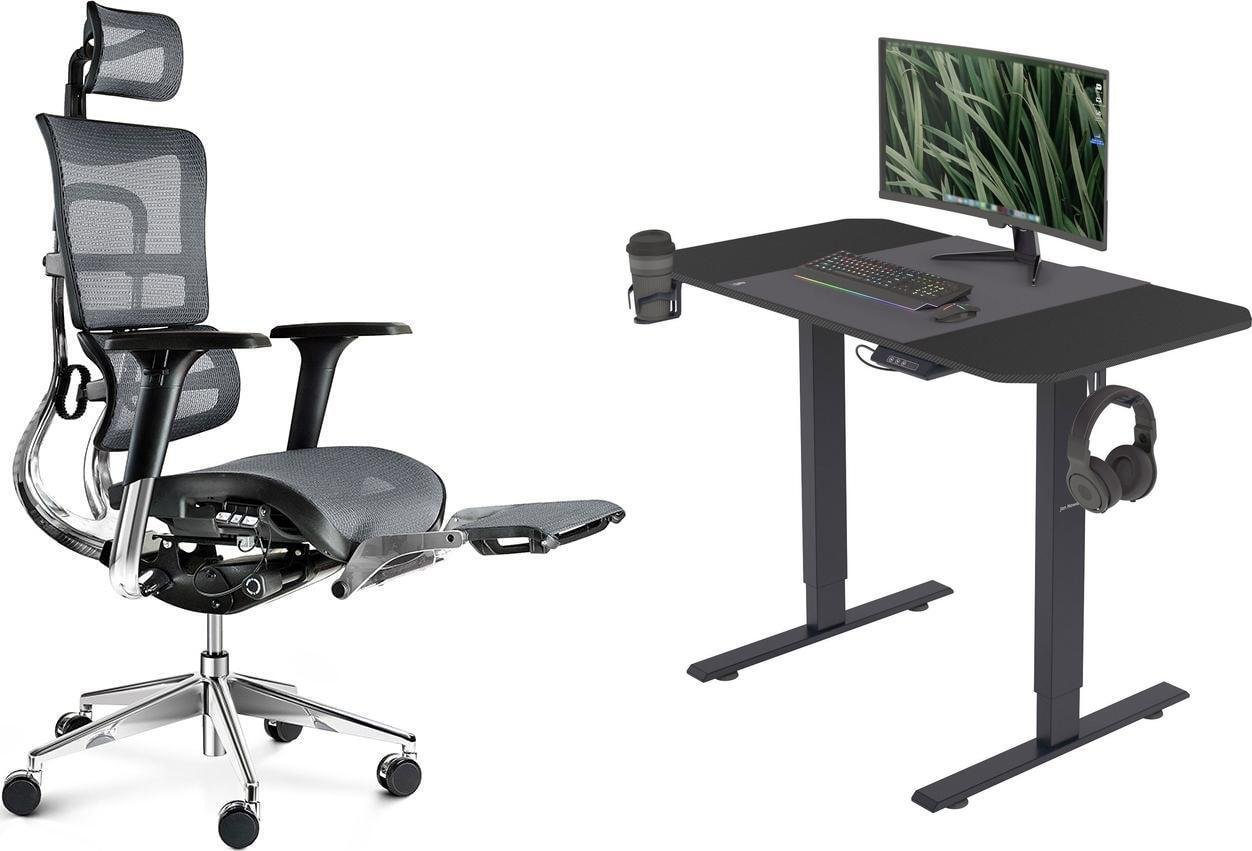 Krzesło biurowe Diablo Chairs V-Master Szare + EGON 1100 Czarne 110 cmx60 cm