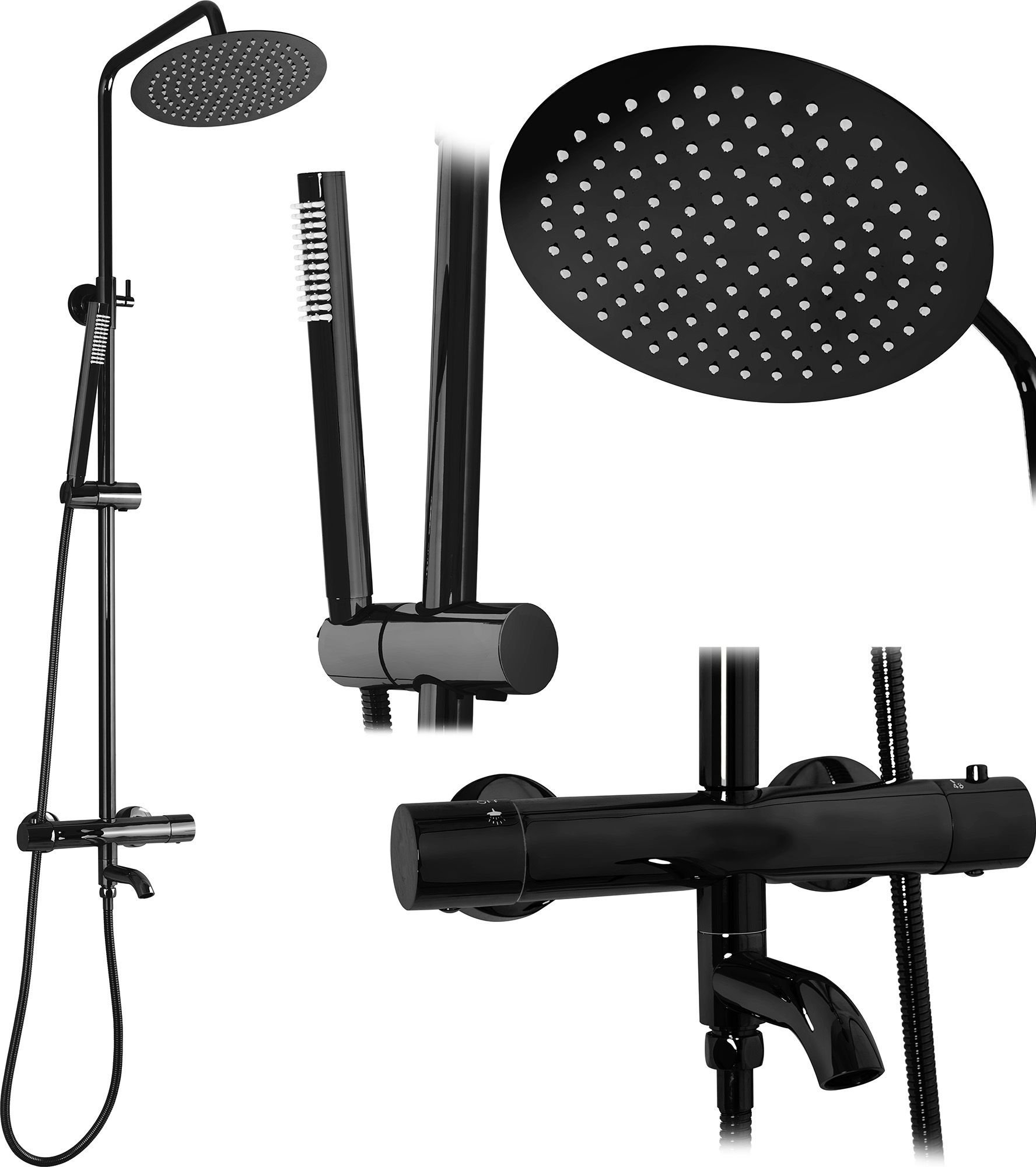 Rea Zestaw Prysznicowy Natryskowy Rea Lungo czarny metaliczny z termostatem