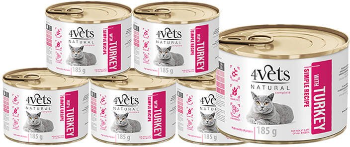 4Vets Natural Mokra karma dla kota z indykiem zestaw 6 x 185 g