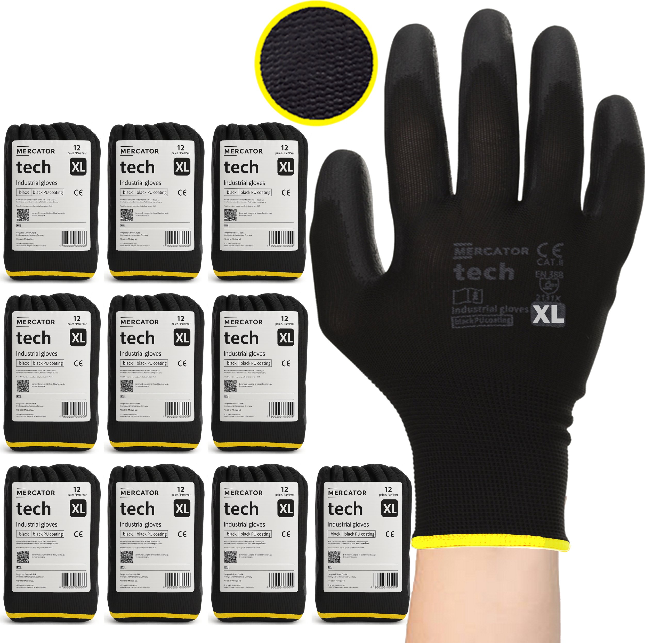 Rękawice Robocze MERCATOR Tech Black+Black PU - 120 Par (10 - XL)
