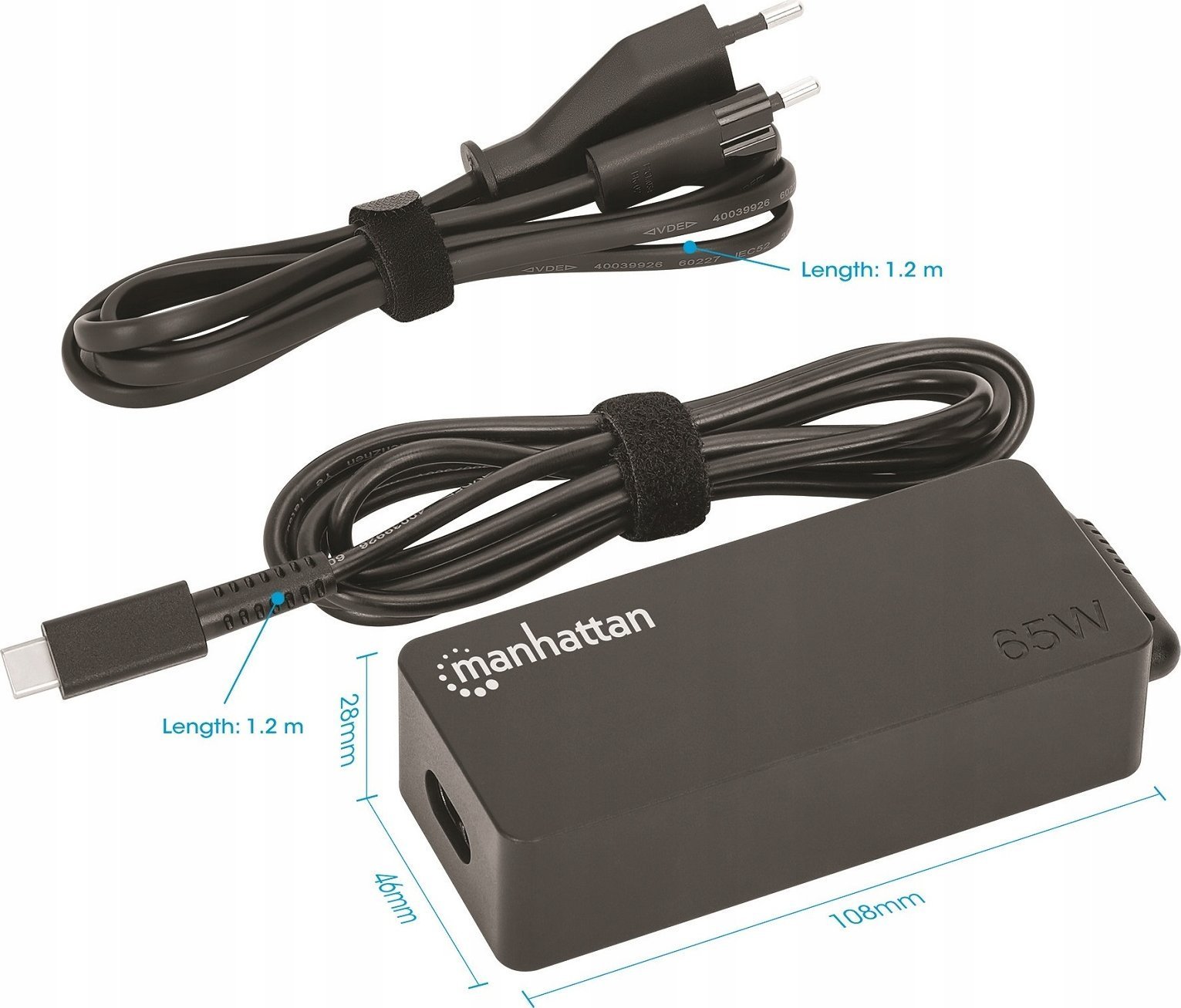 Zasilacz do laptopa Manhattan MANHATTAN USB-C Power Delivery Laptop-Netzteil 65 W schwarz
