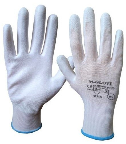 Rękawice ochronne M-GLOVE PU1001 WHITE 4131X (12 par) - Rozmiar 9