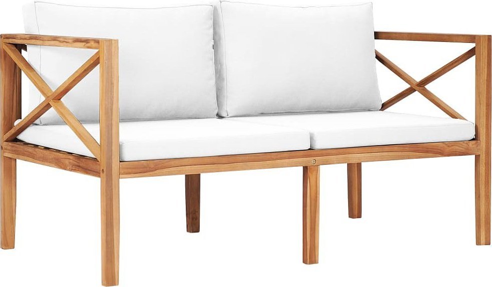 Elior Drewniana ławka ogrodowa z jasnymi poduszkami - Loraine
