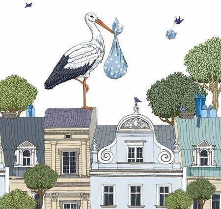 Clear Creation Karnet Swarovski kwadrat CL2409 Narodziny chłopiec bocian