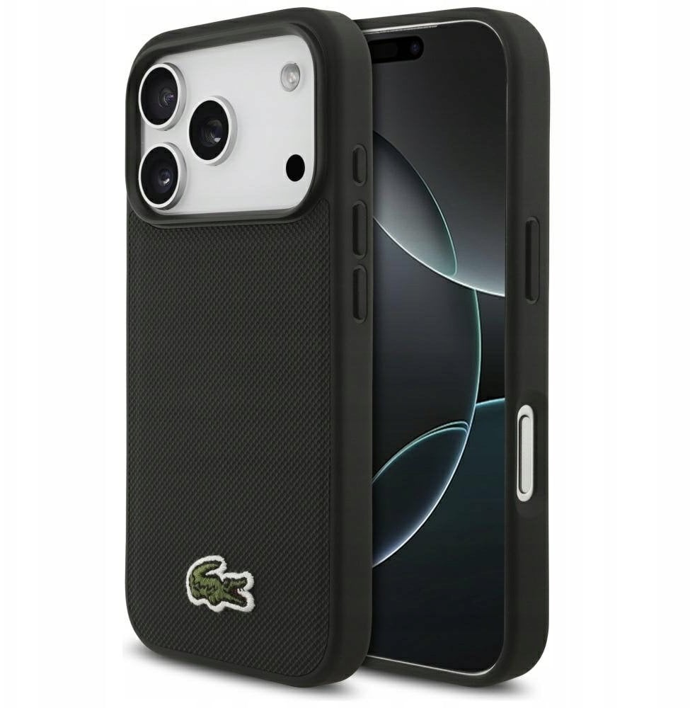 Etui Lacoste Iconic Petit Pique Woven Logo MagSafe do iPhone 17 Pro czarny