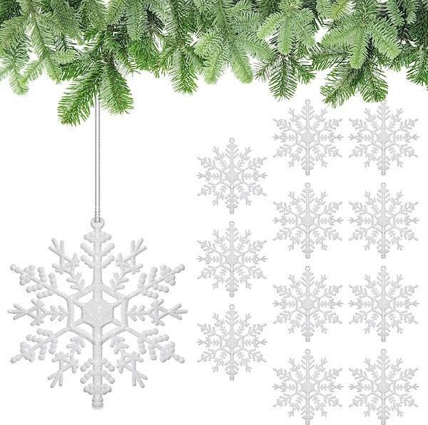 Springos Zawieszki choinkowe 12 szt. śnieżynki na choinkę 12 cm białe brokatowe UNIWERSALNY