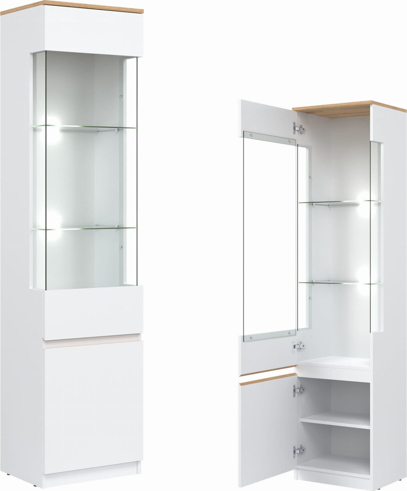 BogFran Witryna L/P Gablota szklana dąb Biała REMI RM07