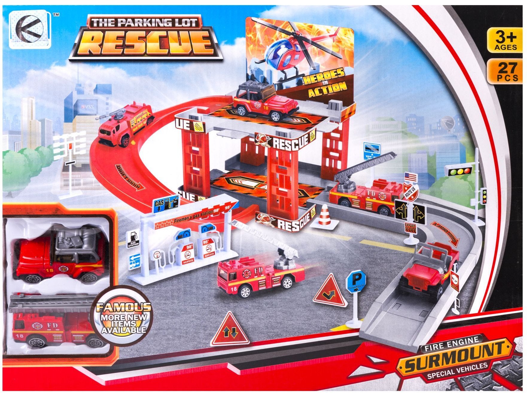 Parking straż pożarna w zestawie z 2 autkami