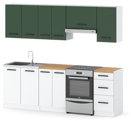 Meble Kuchenne Butelkowa Zieleń Biały Zestaw Mebli Kuchennych Mokka 2.4m
