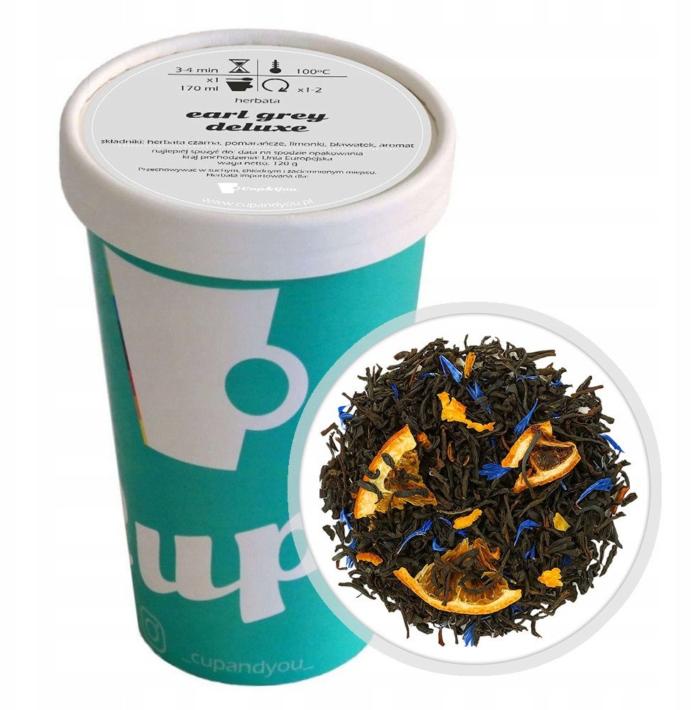 Herbata czarna EARL GREY DELUXE pomarańcze bławatek limonki na prezent 120g - herbata liściasta sypana mieszanka napar susz