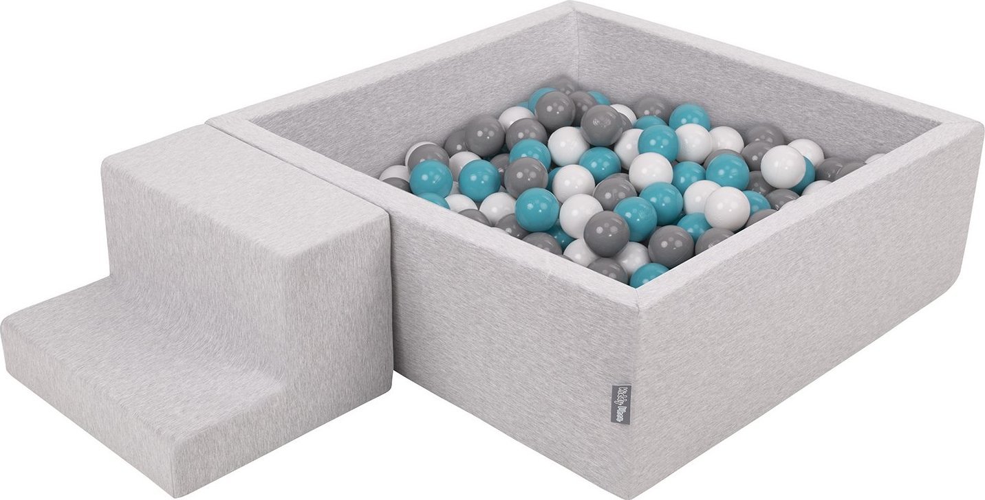 KiddyMoon KiddyMoon Piankowy plac zabaw PPZP-KW30D-122 z piłeczkami jasnoszary: szary-biały-turkus basen 200/schodek Zabawka plac zabaw