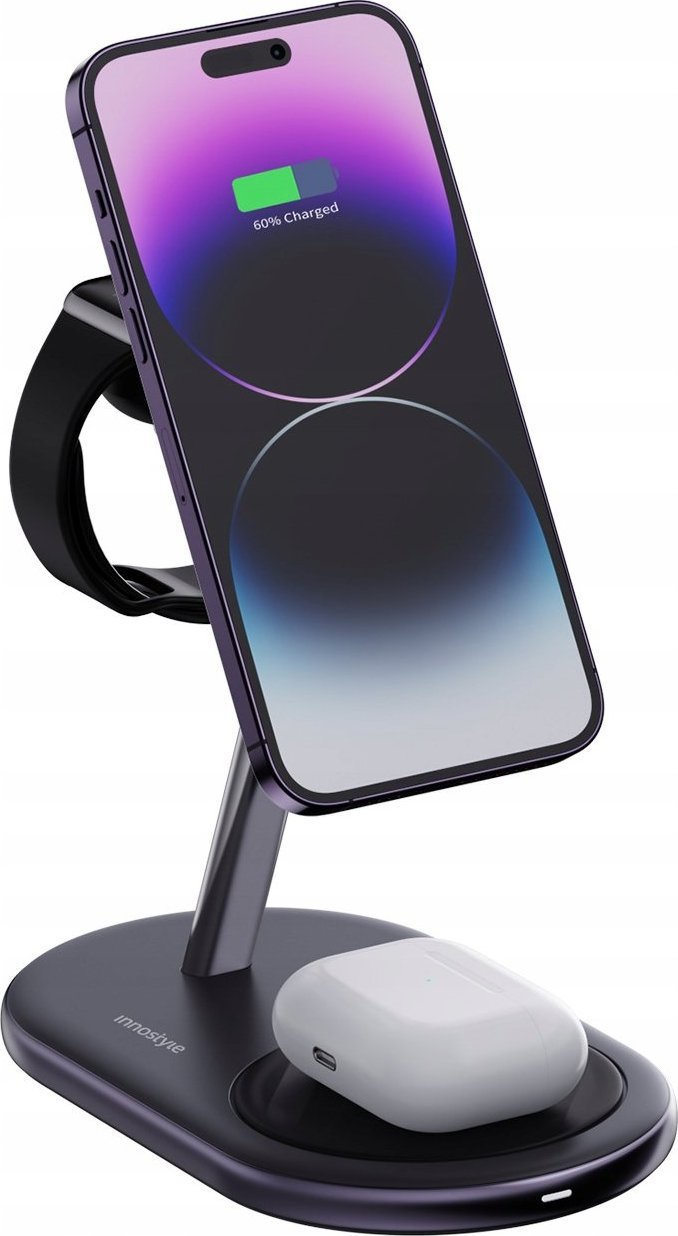 Ładowarka Innostyle INNOSTYLE MAGSTATION ŁADOWARKA INDUKCYJNA 3W1 DO MAGSAFE IPHONE AIRPODS WATCH STACJA ŁADOWANIA CZARNA