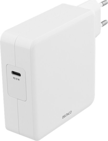 Zasilacz do laptopa Deltaco DELTACO 87W USB-C maitinimo šaltinis, greitas įkrovimas, USB-C PD, baltas / USBC-AC117