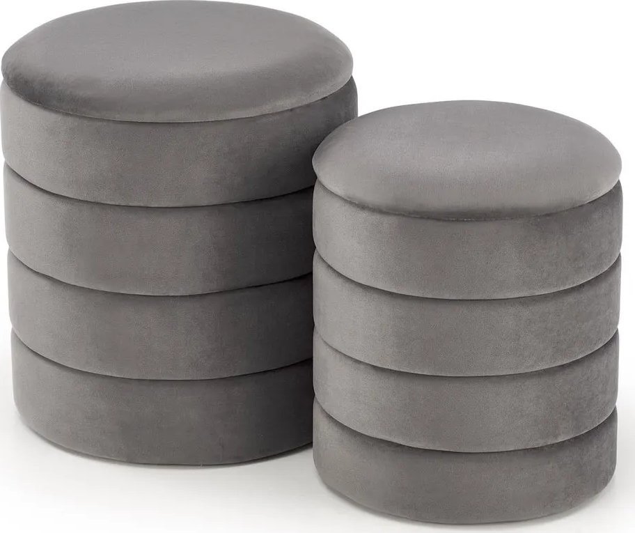 Halmar Zestaw puf PACHO VELVET szare ze schowkiem HALMAR