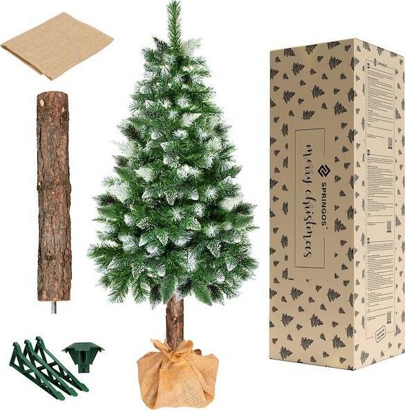 Springos Choinka na pniu 180 cm sztuczna sosna diamentowa ośnieżona UNIWERSALNY