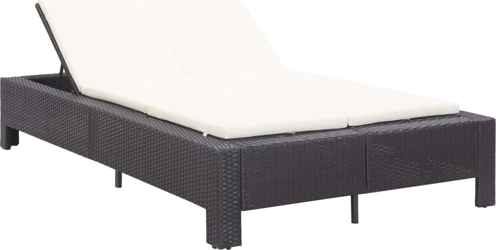 vidaXL 2-osobowy leżak z poduszką, czarny, polirattanowy