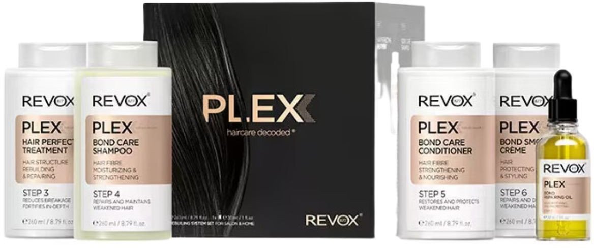 Set Revox B77: Plex Bond Step 3, Hair Cream Treatment, Anti-Breakage, 260 ml + Plex Bond Step 4, Hair Shampoo, For Strengthening, 260 ml + Plex Bond S
