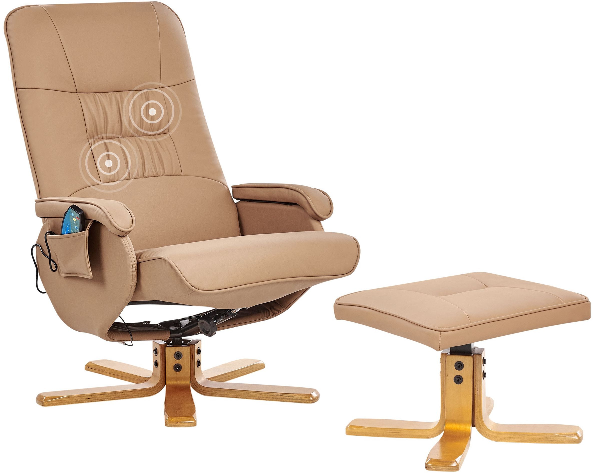 Fotel z masażem RELAXPRO Z podnóżkiem Ekoskóra Jasnobrązowy