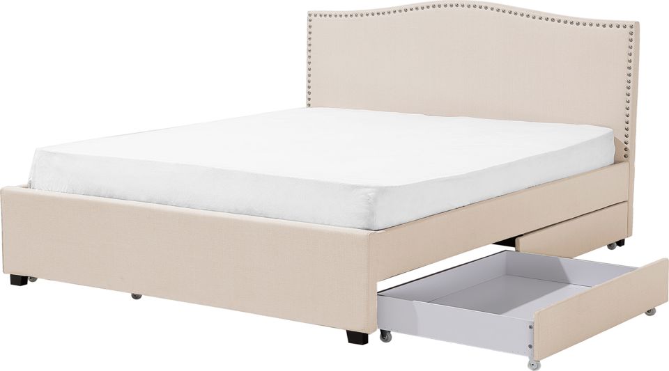 Beliani Łóżko z szufladami tapicerowane 180 x 200 cm beżowe MONTPELLIER
