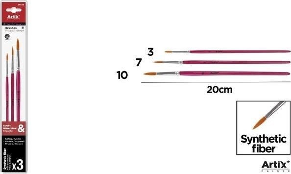 Pędzle syntetyczne okrągłe 3szt