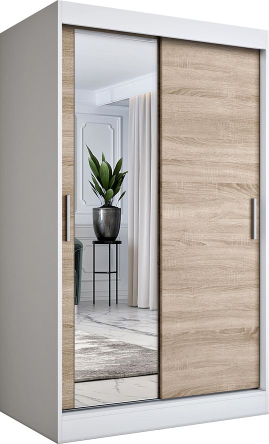 Elior Biała szafa przesuwna z frontem dąb sonoma- Lenora 3X