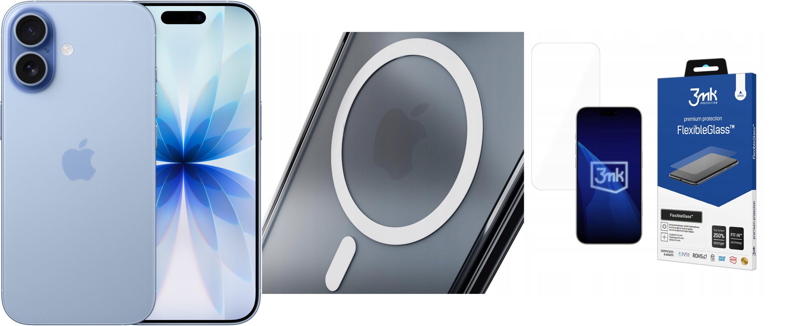 Smartfon Apple iPhone 17 8/256GB Niebieski (MG6L4ZD/A) + FlexibleGlass + Etui Armor MagCase