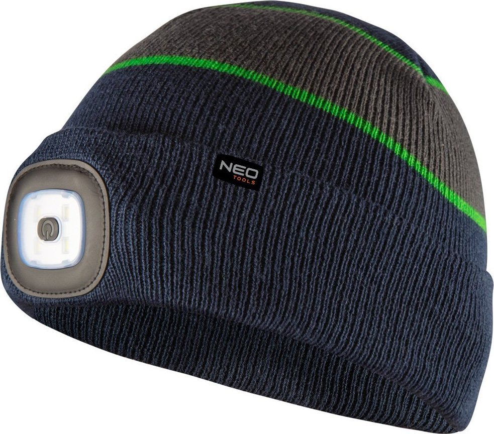 Neo Czapka z latarką (Czapka z latarką LED, granatowo-szaro-zielona PREMIUM)