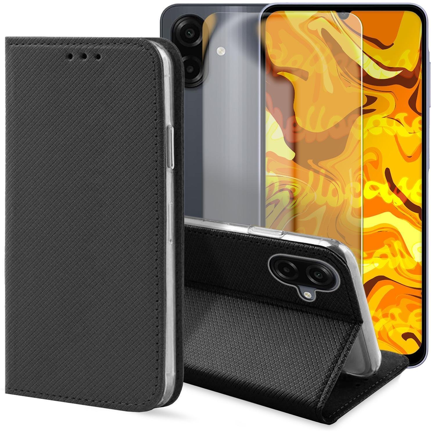 Etui z Klapką Do Samsung Galaxy A07 4G (Czarne, Zamykane, Kabura) Szkło