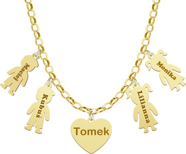 Radziszewska Jewellery Personalizowany Naszyjnik z Imionami srebro pozłacane GRAWER GRATIS