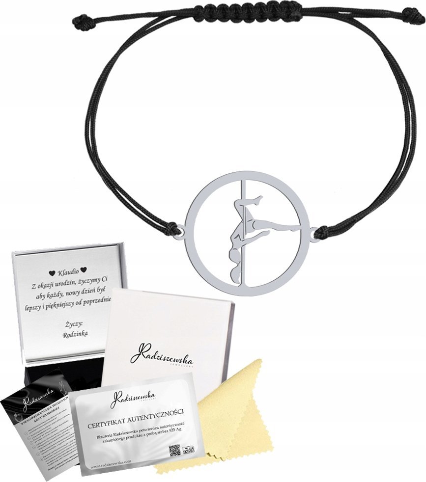 Radziszewska Jewellery Bransoletka Srebrna Pole Dance Srebro 925 Grawer Sznurek Biżuteria Prezent