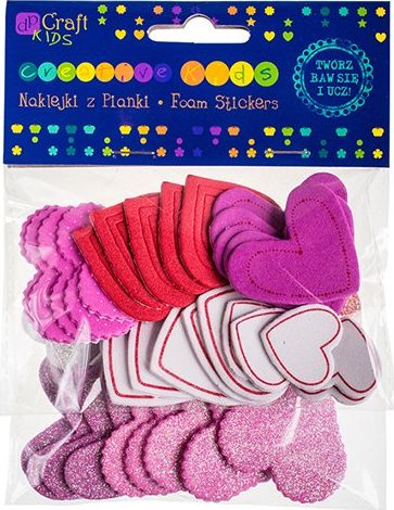 Dalprint Naklejki z pianki DPCRAFT Serca print i brokat 50szt. Dalprint