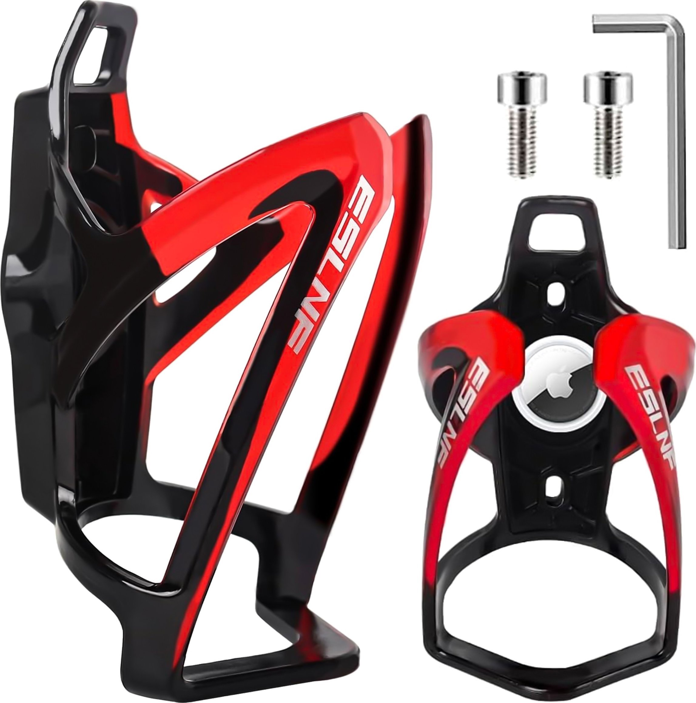 4kom.pl Koszyk na bidon napój butelkę wodę uchwyt rowerowy do roweru bidonu uniwersalny z miejscem na Airtag Czarno-czerwony