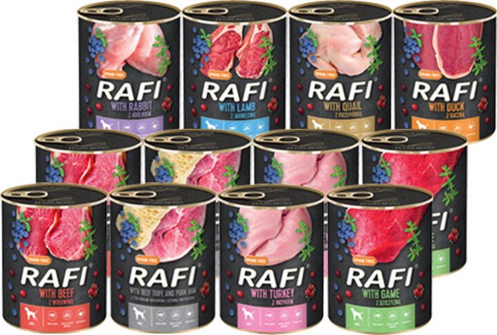 Mokra karma dla psa Rafi mix smaków nr 3 zestaw 12 x 800 g