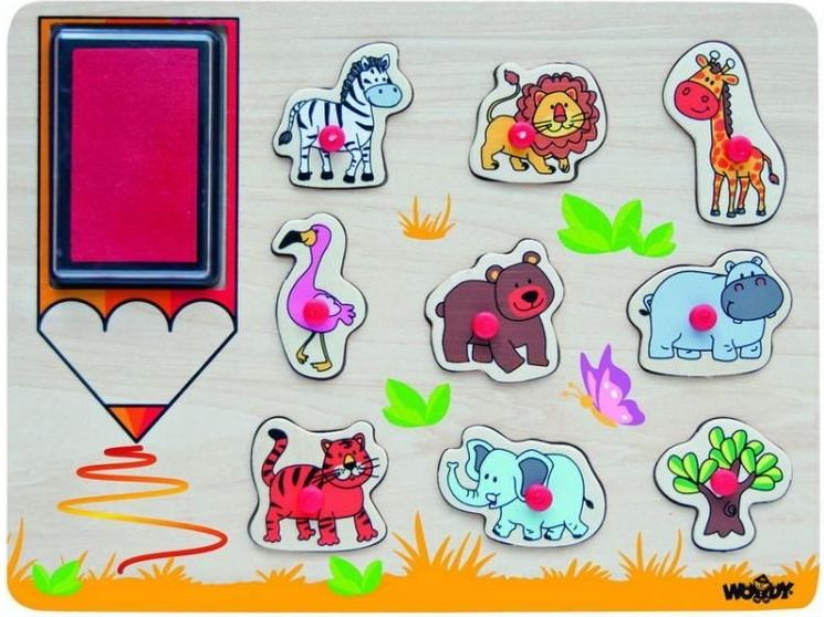 Woodyland Pieczątki i układanka 2 w 1 safari