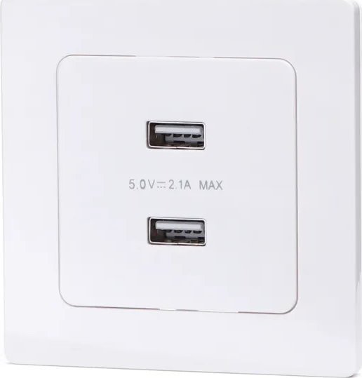 Aigostar Gniazdo USB podwójne typu niemieckiego/francuskiego białe Gniazdo USB podwójne typu niemieckiego/francuskiego białe