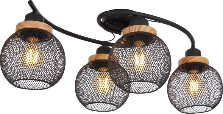 Lampa sufitowa Globo Lampa nasufitowa Pablo 15663-4D loftowa czarna drewniana