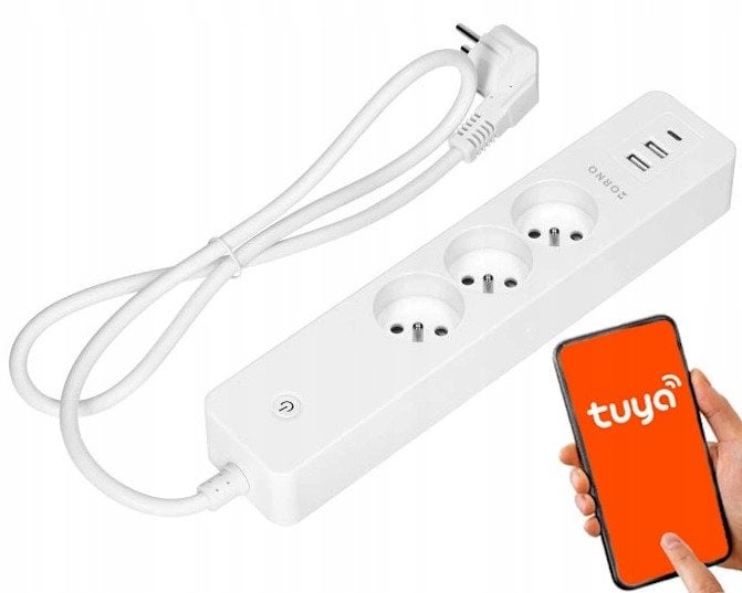 Przedłużacz z 3 gniazdami z uziemieniem i wyłącznikiem 2xUSB, Tuya Smart Wi-Fi, biały
