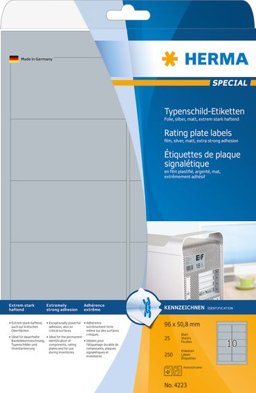 Herma Etykiety foliowe A4, do zastosowań na zewnątrz, folia matowa srebrna, 250 szt (4223)