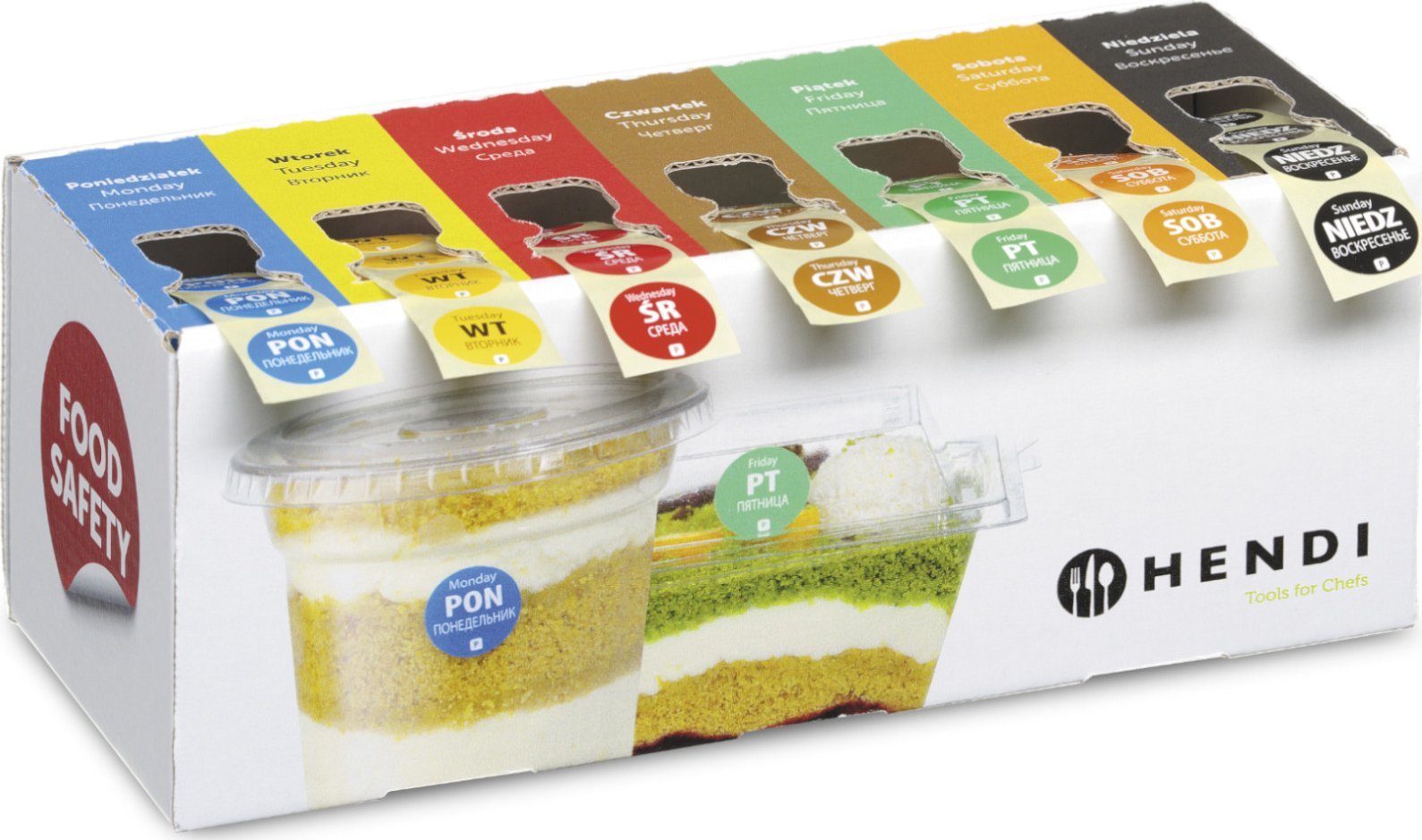 Hendi Zestaw etykiet jednorazowych food safety na każdy dzień tygodnia z podajnikiem - Hendi 850299 Zestaw etykiet jednorazowych food safety na każdy