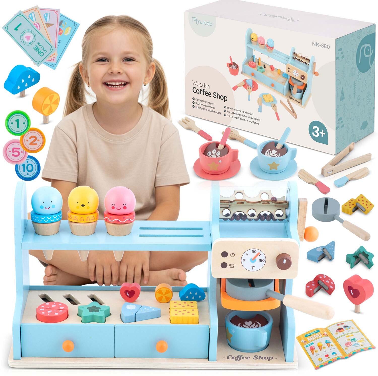 Nukido Drewniana kawiarnia lodziarnia zabawka dla dzieci NK-880