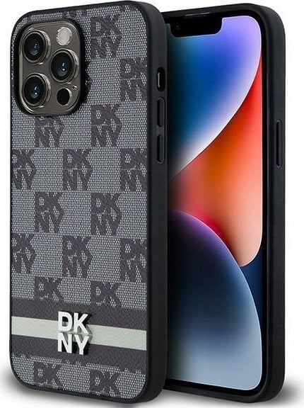 DKNY DKHCP14XPCPTSSK iPhone 14 Pro Max 6.7" czarny/black hardcase Leather Checkered Mono Pattern & Printed Stripes