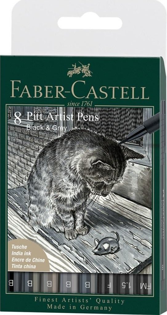 Pisaki Pitt Artist Pen B grey&black 8szt