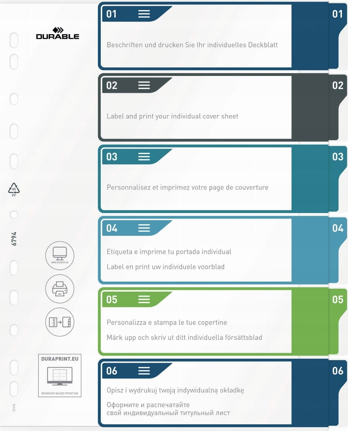 Durable Durable 679427 zakładka do kart Pusta zakładka Polipropylen (PP) Wielobarwny