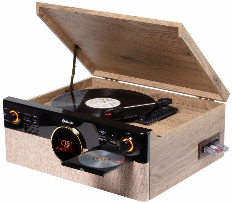Miniwieża Denver MRD-180 z gramofonem i radio DAB+/FM drewniana