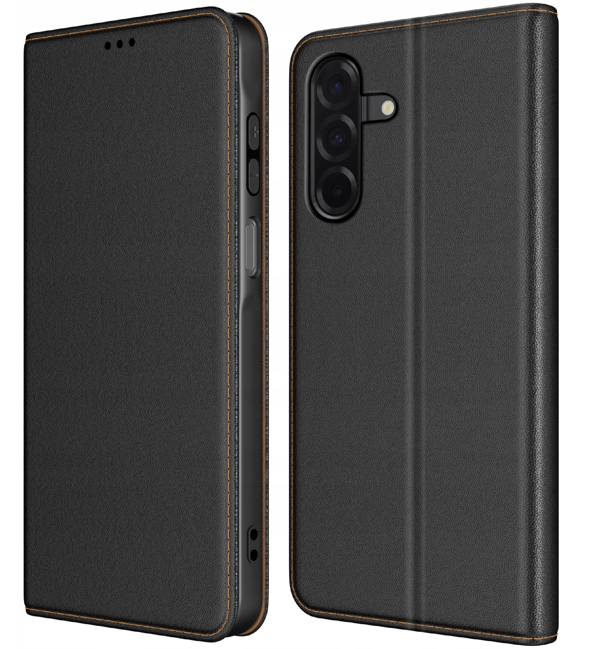 Etui do Samsung A17 5G SKÓRZANE CZARNE ZAMYKANE MAGNETYCZNE + SZKŁO