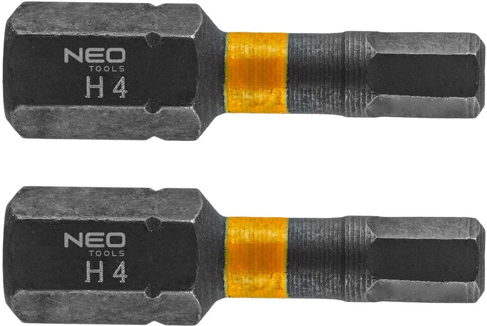 Neo Tools Bity uderzeniowe HEX4 x 25 mm, 2 sztuk