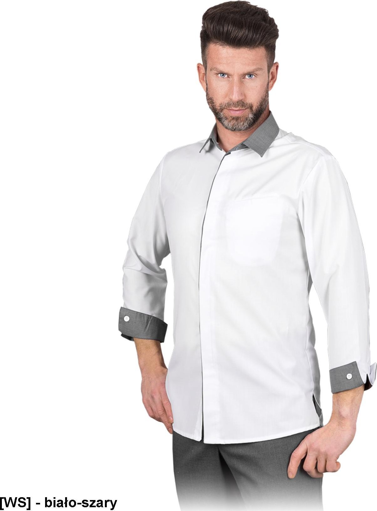 R.E.I.S. SOLENOM - koszula do gastronomii wykończona kołnierzykiem oraz eleganckimi mankietami z guzikami na rękawach 2XL